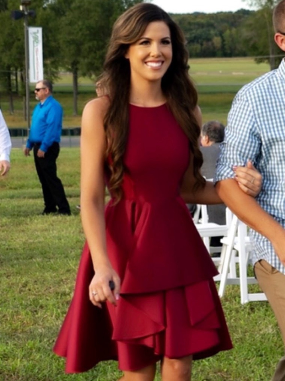 Halston Heritage Burgundy High-Low Ruffle Cocktail Dress